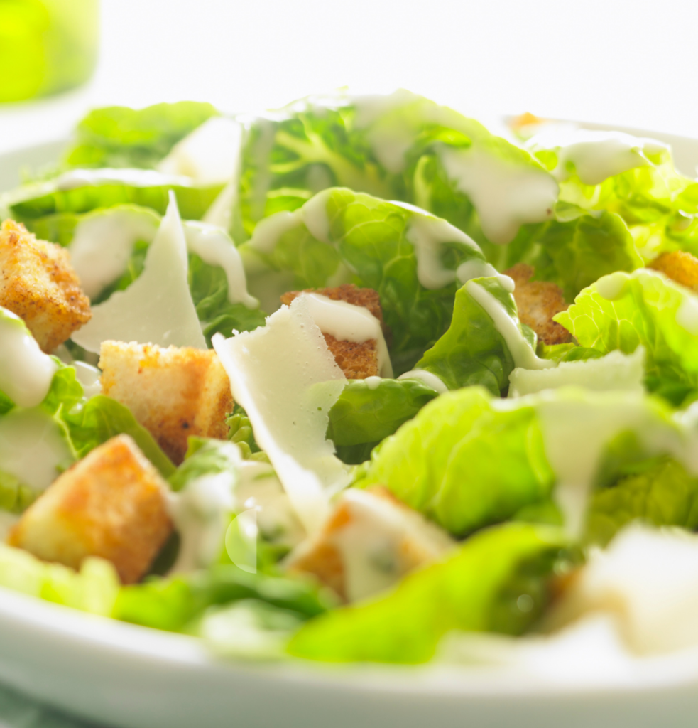 Salad with croutons and parmesan cheese