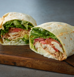 Turkey Sandwich Wrap with lettuce and tomato