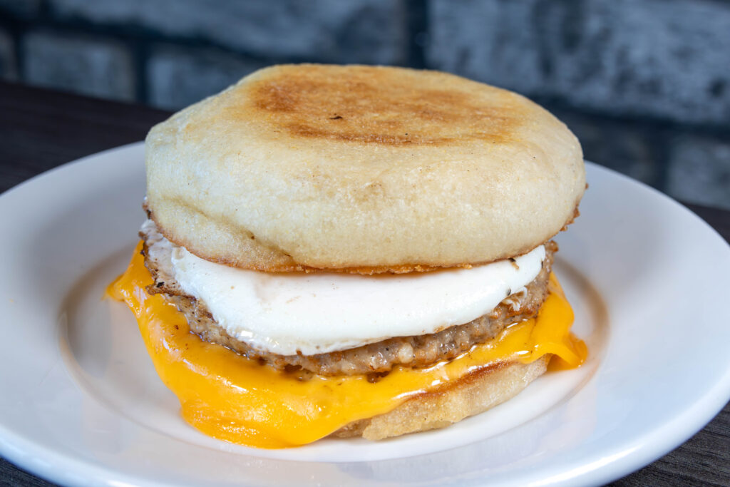 egg and cheese on English muffin